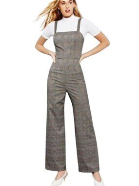 Nwt Gianni Bini Grey Wide Leg Plaid Jumpsuit Size 8